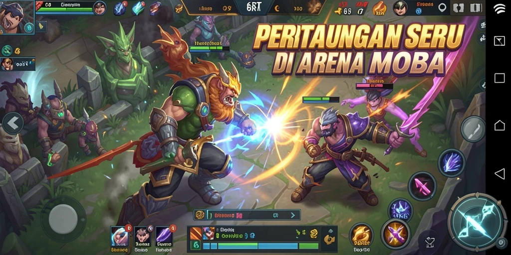 Screenshot pertarungan epik dalam gameplay 6RT MOBA.