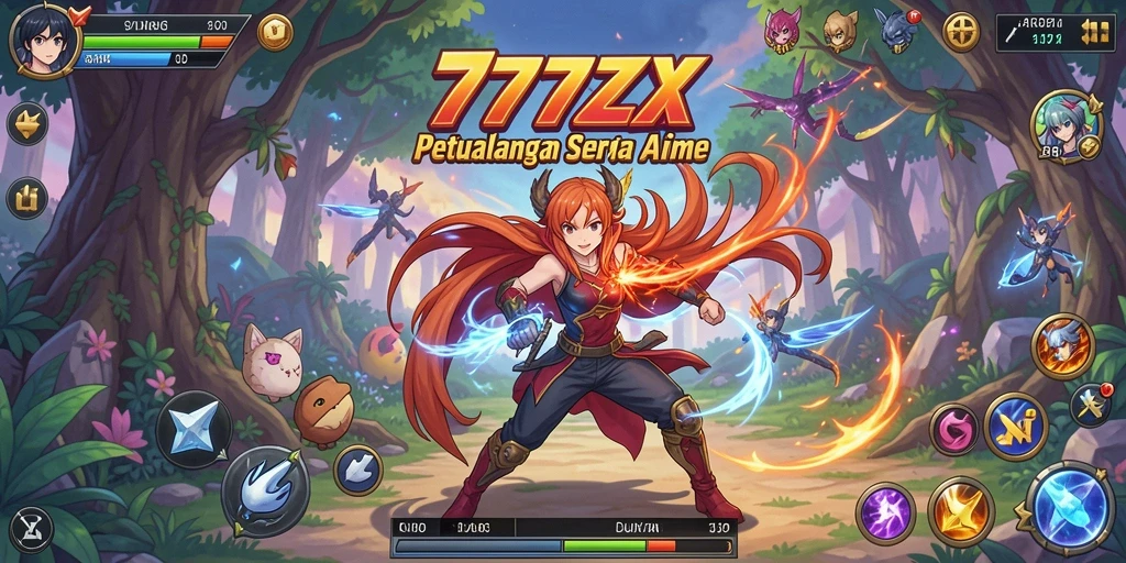 Tampilan gameplay seru dari 777ZX dengan karakter anime yang dinamis.