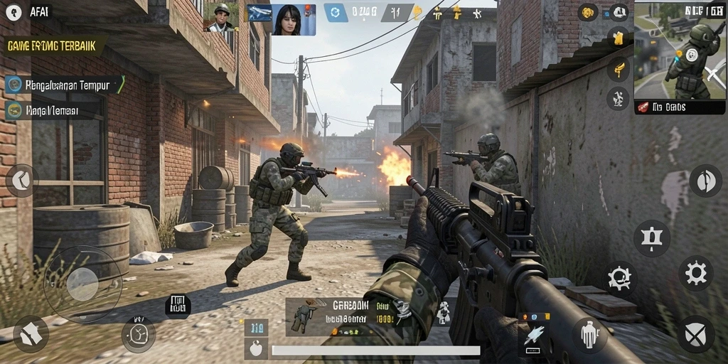 Tampilan gameplay <strong>AFAF</strong> dengan aksi tembak-menembak yang mendebarkan.