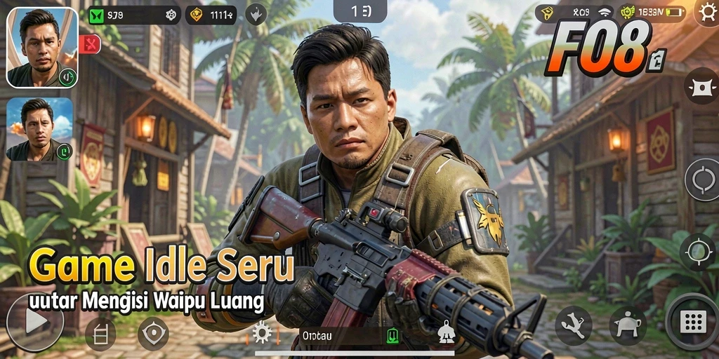 Screenshot gameplay <strong>FO8</strong> menampilkan karakter sedang mengumpulkan sumber daya secara otomatis.