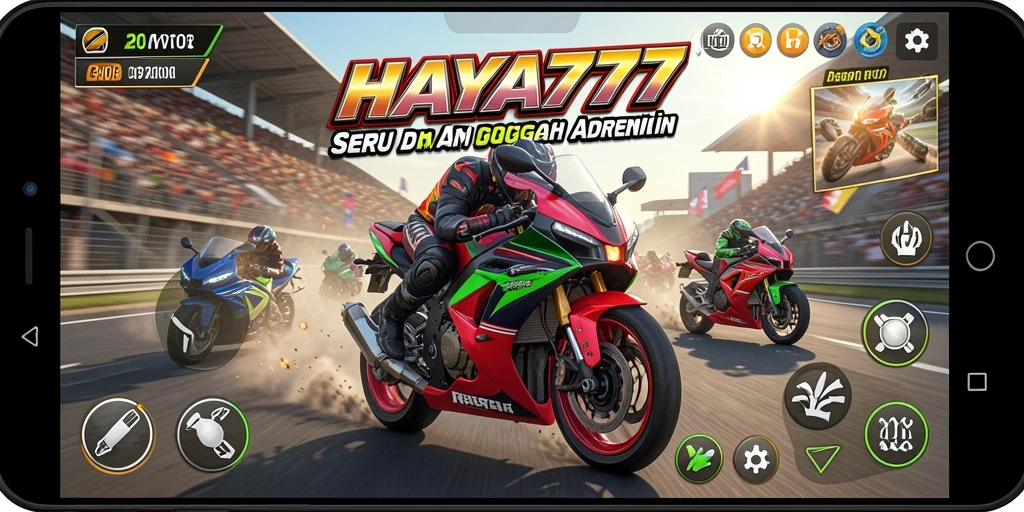 Tampilan gameplay HAYA777 yang seru di trek balap motor.