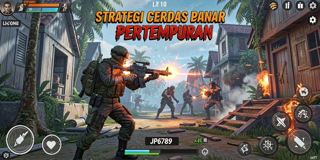Tangkapan layar gameplay menampilkan strategi pertempuran yang intens.