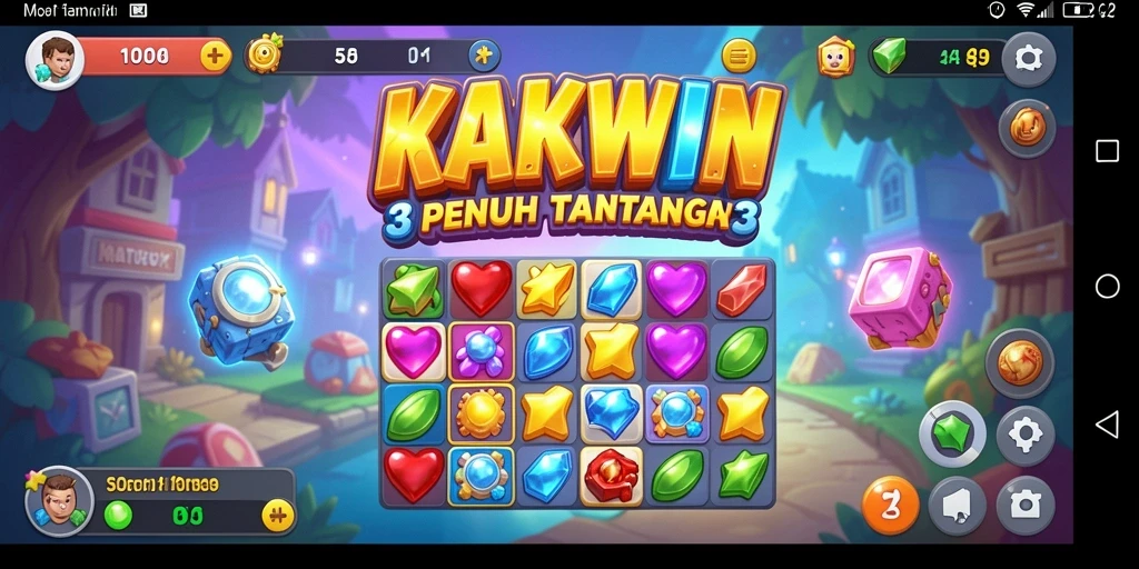 Tampilan gameplay KAKWIN dengan berbagai item berwarna-warni.