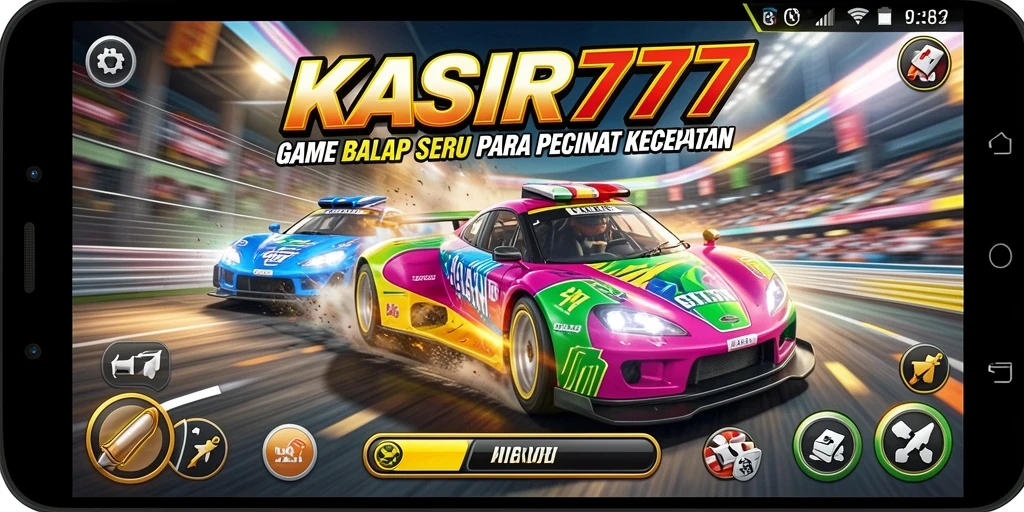 Gameplay KASIR777 yang mendebarkan dengan mobil balap yang keren.