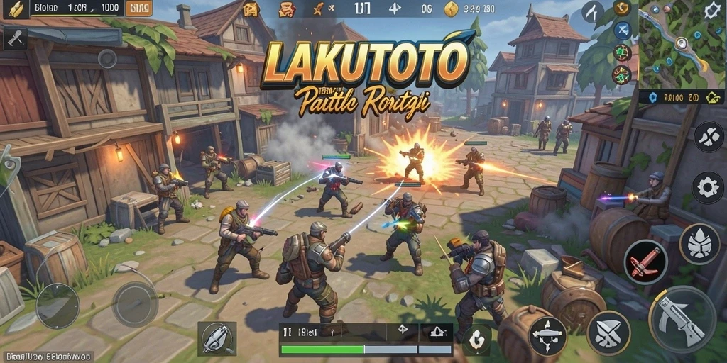 Tangkapan layar LAKUTOTO menampilkan aksi pertempuran Battle Royale yang mendebarkan.