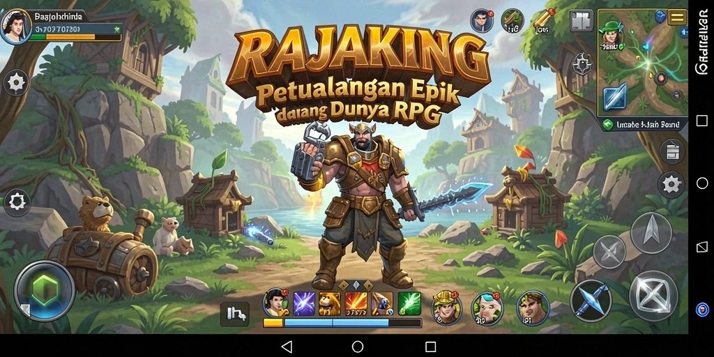 Screenshot utama RAJAKING menampilkan aksi pertempuran seru dalam gameplay RPG.