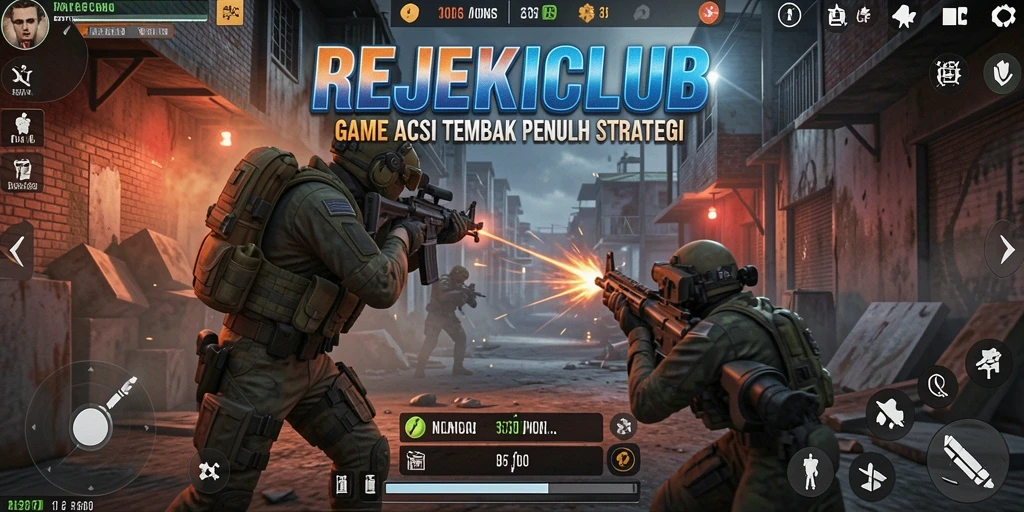 Screenshot gameplay <strong>REJEKICLUB</strong> menunjukkan aksi tembak yang mendebarkan.