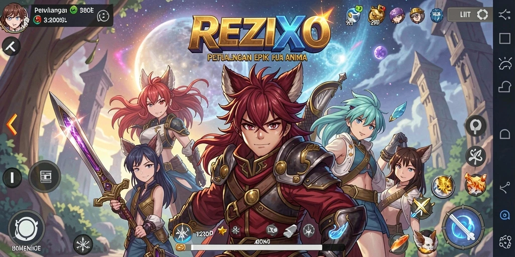 Tampilan gameplay epik dari REZIXO dalam dunia anime.