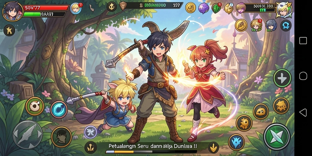 Tampilan gameplay SOV777 yang penuh aksi dan karakter anime.