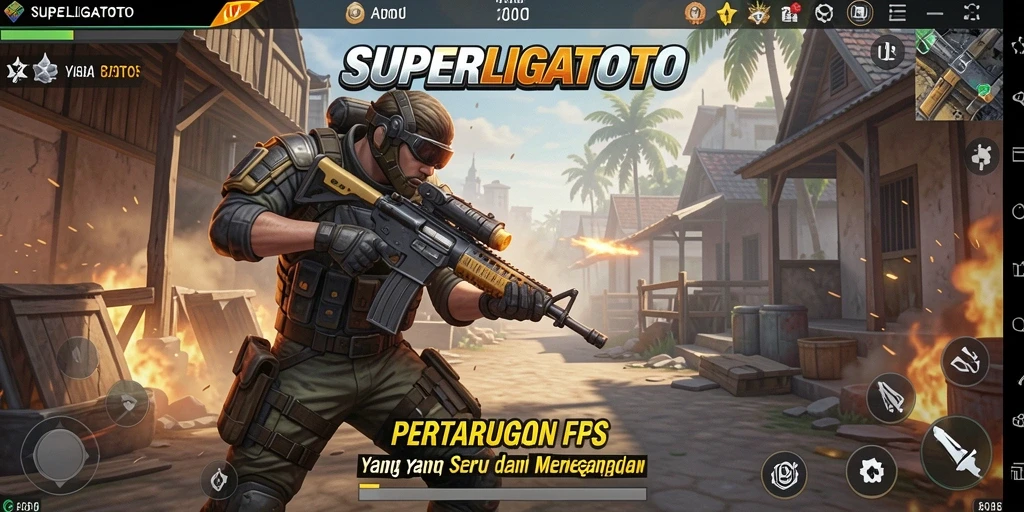 Screenshot utama SUPERLIGATOTO dengan aksi gameplay FPS yang seru.