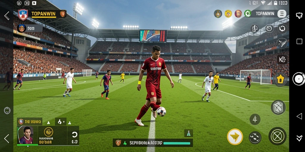 Screenshot utama TOPANWIN menampilkan gameplay yang intens dan seru di lapangan sepak bola.