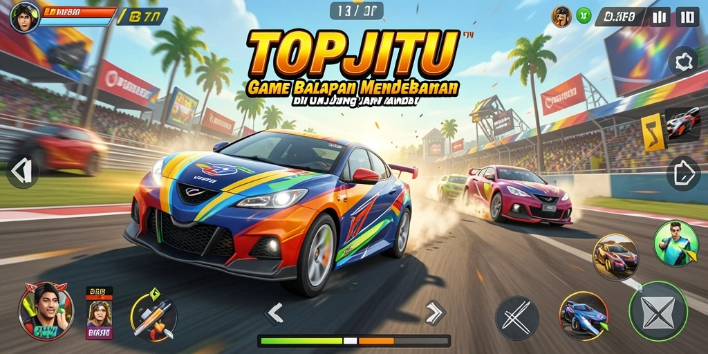 Tampilan gameplay balapan yang mendebarkan di TOPJITU.